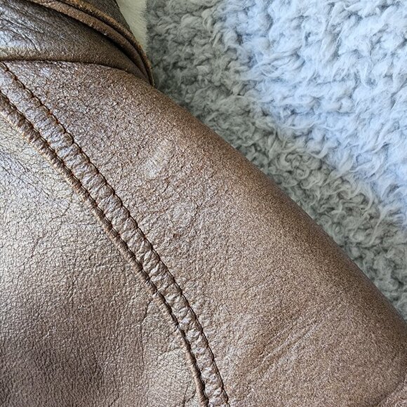 Vtg 100% Leather Aviator Bomber Jacket Faux Fur Double Collar Made in Korea PM - Picture 15 of 16